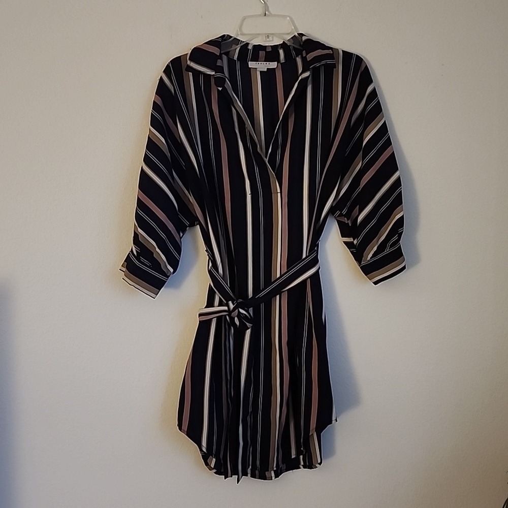 Favlux Fashion Pullover Multicolor Striped Short Sleeve Tie Waist Sz L